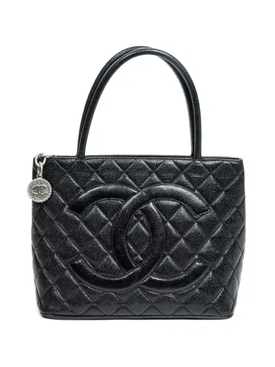 Pre-owned Chanel Medallion Caviar Quilted Tote Bag In Black