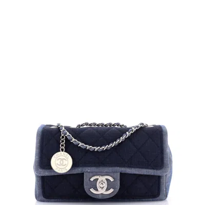 Pre-owned Chanel Medallion Graphic Flap Bag Quilted Denim Small In Blue
