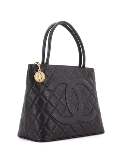 Pre-owned Chanel Medallion Quilted Caviar Tote Bag In Black