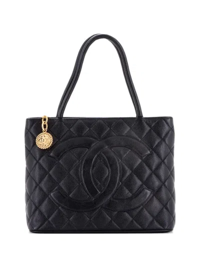 Pre-owned Chanel Medallion Quilted Caviar Tote Bag In Black