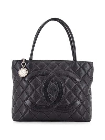 Pre-owned Chanel Medallion Quilted Caviar Tote Bag In Black