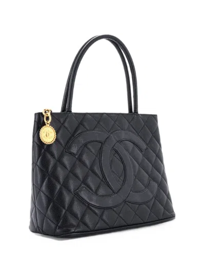 Pre-owned Chanel Medallion Quilted Caviar Tote Bag In Black