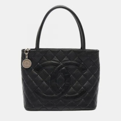 Pre-owned Chanel Medallion Tote Bag A01804 Grained Calf Skin Black Cc Coco