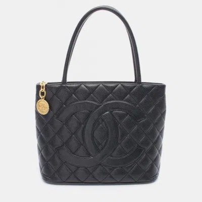 Pre-owned Chanel Medallion Tote Shoulder Bag Leather Calfskin Leather Black