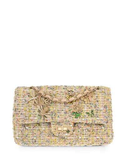 Pre-owned Chanel Medium 2010 Garden Party Classic Double Flap Shoulder Bag In Neutrals