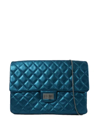 Pre-owned Chanel Medium 2.55 Reissue Diamond-quilted Lambskin Shoulder Bag In Blue