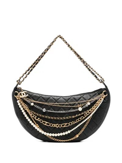 Pre-owned Chanel Medium All About Chains Quilted Shoulder Bag In Black