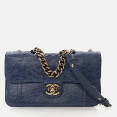 Pre-owned Chanel Medium Blue Lizard Perfect Edge Flap Bag