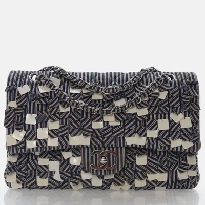 Pre-owned Chanel Medium Blue/white Denim Classic Double Flap Bag