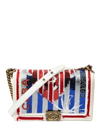 Pre-owned Chanel Medium Boy  Paris-cuba Shoulder Bag In White