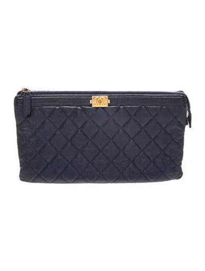 Pre-owned Chanel Medium Boy O-case Clutch In Blue