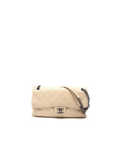 Pre-owned Chanel Medium Calf Double Flap Bag In Sand