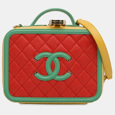 Pre-owned Chanel Medium Cc Caviar Filigree Vanity Case Bag In Multicolor
