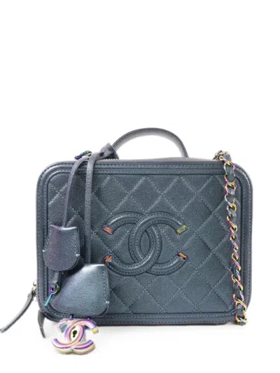 Pre-owned Chanel Medium Cc Filigree Quilted Cross Body Bag In Blue