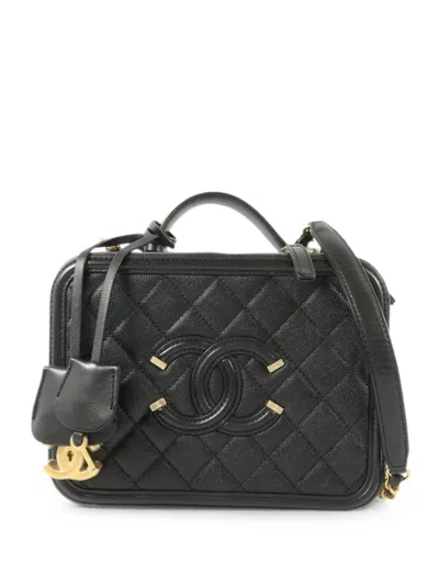 Pre-owned Chanel Medium Cc Filigree Vanity Case Tote Bag In Black