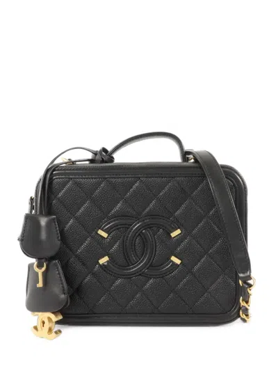 Pre-owned Chanel Medium Cc Filigree Vanity Case Tote Bag In Black