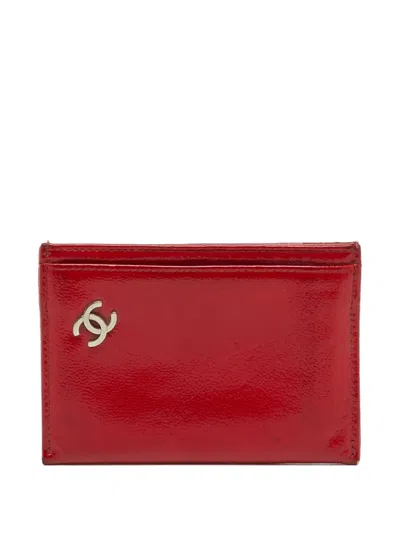 Pre-owned Chanel Medium Cc-logo Card Case In Red