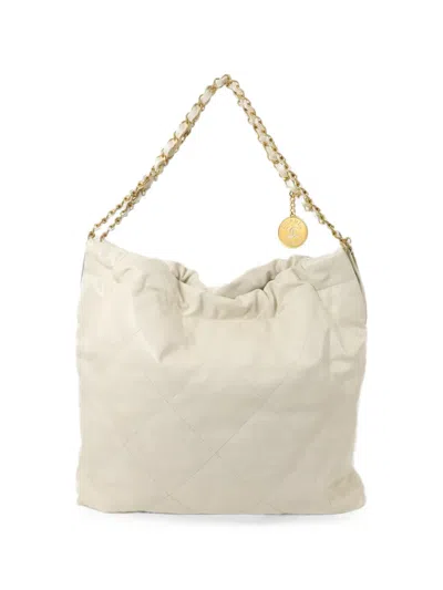 Pre-owned Chanel Medium  Chain Quilted Leather Tote Bag In Neutrals