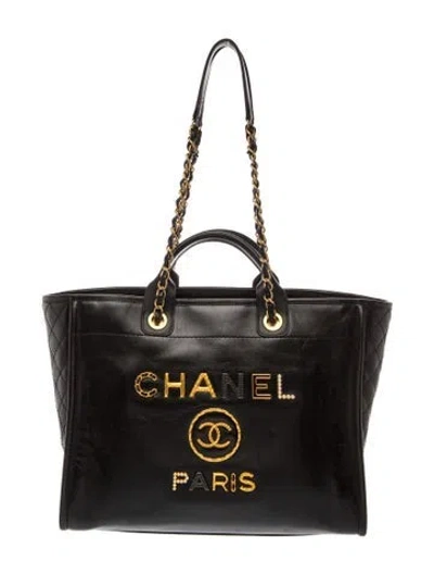 Pre-owned Chanel Medium Charms Deauville Tote In Black