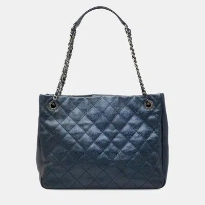 Pre-owned Chanel Medium Chic Shopping Tote Blue Caviar Leather Shoulder Bag