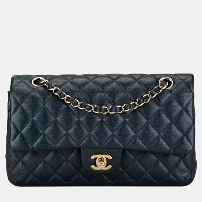 Pre-owned Chanel Medium Classic Caviar Double Flap Bag In Blue