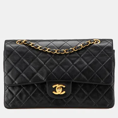 Pre-owned Chanel Medium Classic Lambskin Double Flap In Black