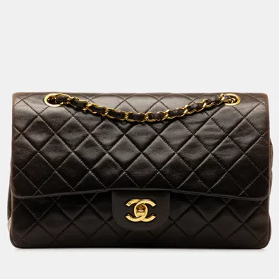 Pre-owned Chanel Medium Classic Lambskin Double Flap In Black