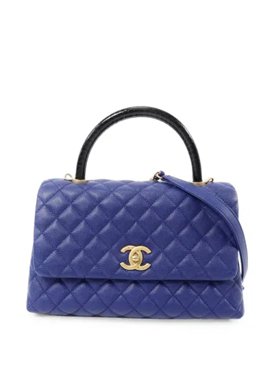 Pre-owned Chanel Medium Coco Chain Strap Tote Bag In Blue