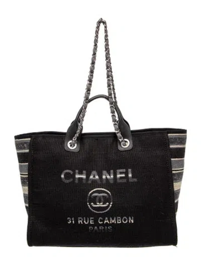 Pre-owned Chanel Medium Deauville Shopping Tote In Black