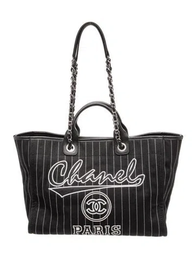 Pre-owned Chanel Medium Deauville Shopping Tote In Black