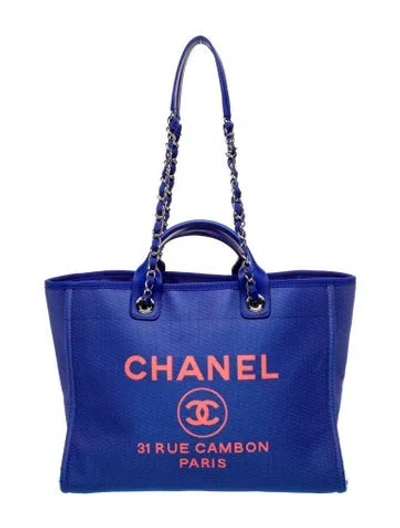 Pre-owned Chanel Medium Deauville Shopping Tote In Blue
