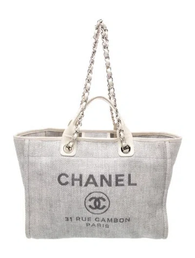 Pre-owned Chanel Medium Deauville Shopping Tote In Blue