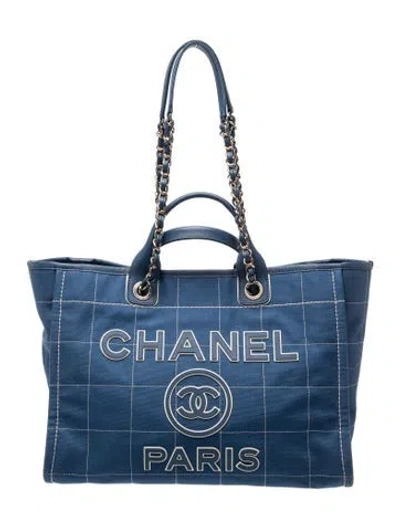 Pre-owned Chanel Medium Deauville Shopping Tote In Blue