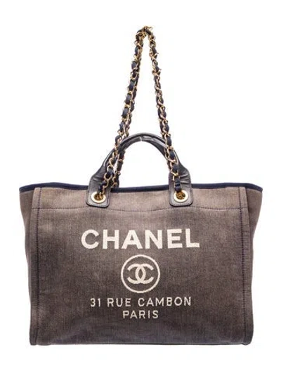 Pre-owned Chanel Medium Deauville Shopping Tote In Blue
