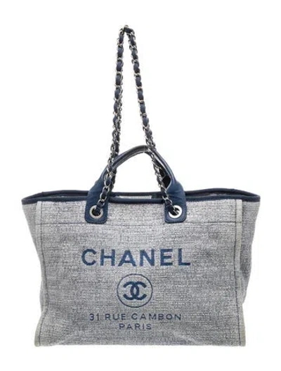 Pre-owned Chanel Medium Deauville Shopping Tote In Blue