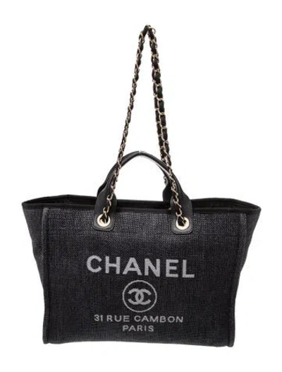 Pre-owned Chanel Medium Deauville Shopping Tote In Gray