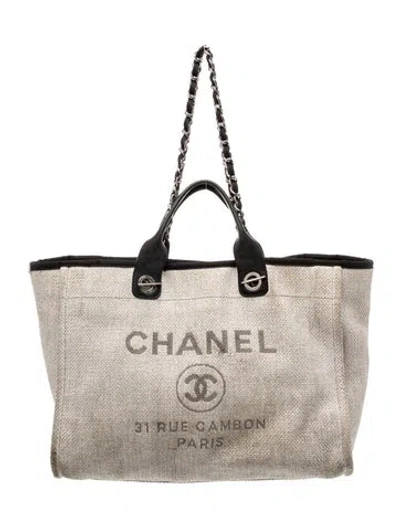 Pre-owned Chanel Medium Deauville Shopping Tote In Gray