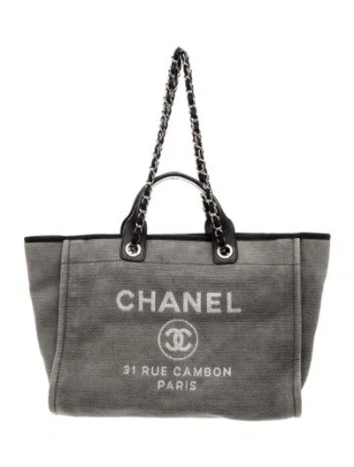 Pre-owned Chanel Medium Deauville Shopping Tote In Gray