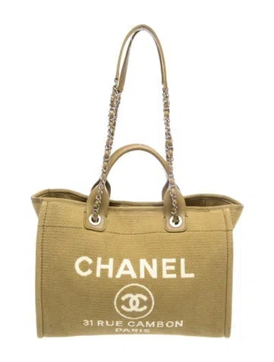 Pre-owned Chanel Medium Deauville Shopping Tote In Green