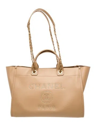 Pre-owned Chanel Medium Deauville Shopping Tote In Neutral