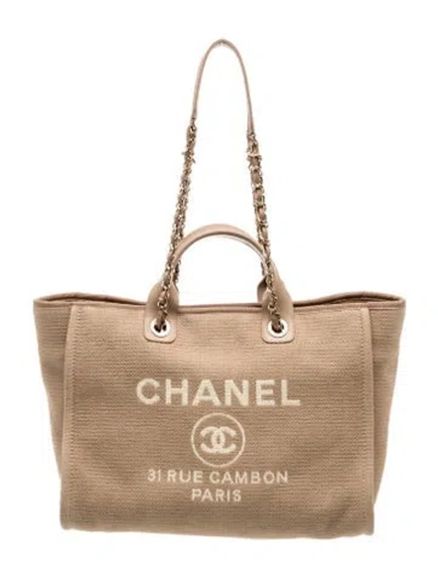 Pre-owned Chanel Medium Deauville Shopping Tote In Neutral