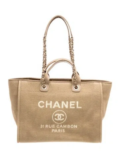 Pre-owned Chanel Medium Deauville Shopping Tote In Neutral