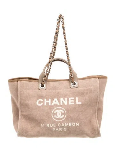 Pre-owned Chanel Medium Deauville Shopping Tote In Neutral
