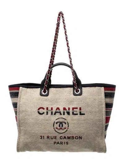 Pre-owned Chanel Medium Deauville Shopping Tote In Neutral