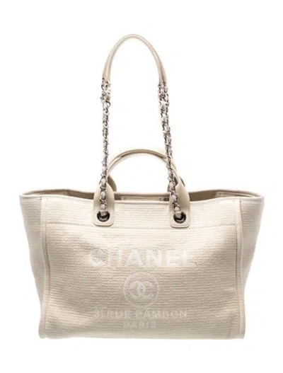 Pre-owned Chanel Medium Deauville Shopping Tote In Neutral