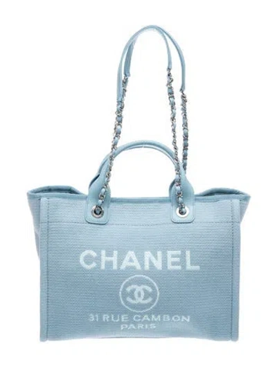 Pre-owned Chanel Medium Deauville Shopping Tote W/ Pouch In Blue