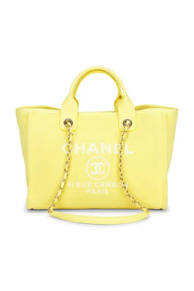 Pre-owned Chanel Medium Deauville Tote Bag In Yellow