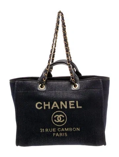 Pre-owned Chanel Medium Deauville Tote In Blue