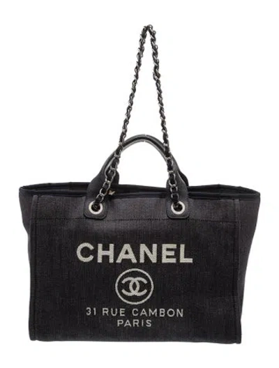 Pre-owned Chanel Medium Deauville Tote In Blue