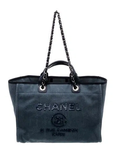 Pre-owned Chanel Medium Deauville Tote In Blue